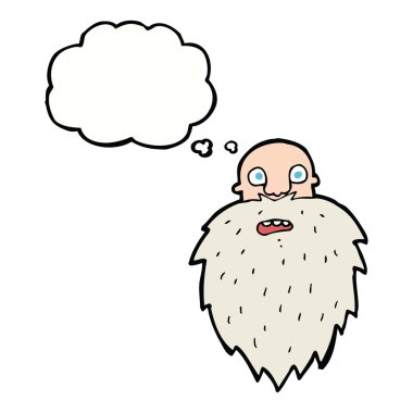 Düşünce baloncuğu olan sakallı adam.