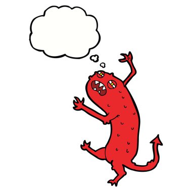 Düşünce baloncuklu küçük canavar.