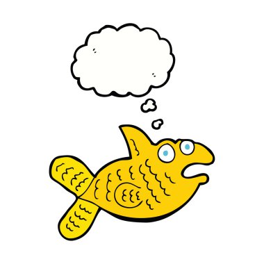 Düşünce baloncuklu çizgi film balığı