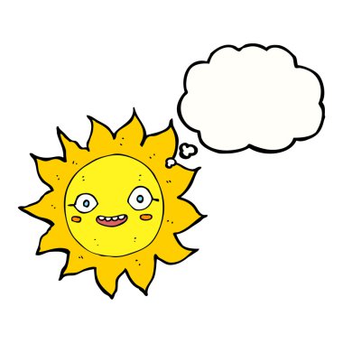 Düşünce baloncuklu mutlu güneş çizgi filmi