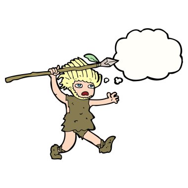 Düşünce kabarcığı olan bir mağara adamı.