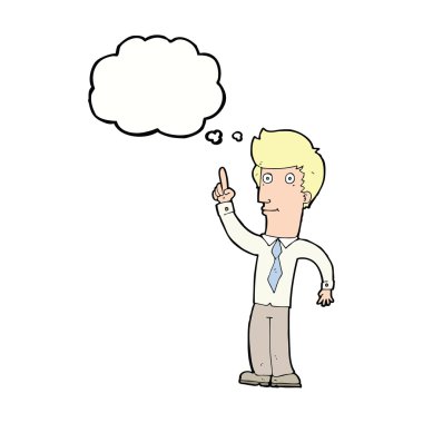 Düşünce baloncuğu olan karikatür dostu bir adam.