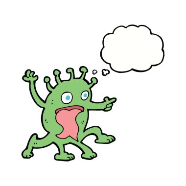 Düşünce baloncuğu olan garip bir uzaylı çizgi filmi.