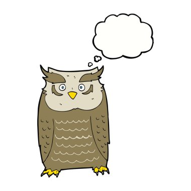 Düşünce baloncuklu çizgi film baykuşu