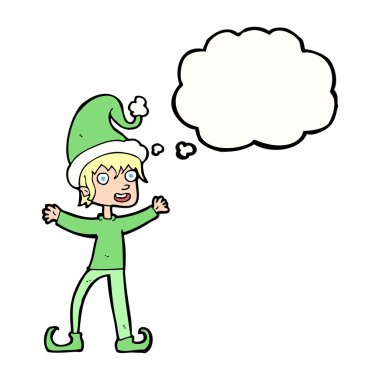 Düşünce baloncuğuyla Noel elfini heyecanlandıran çizgi film