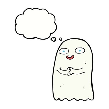 Düşünce baloncuklu komik bir hayalet.
