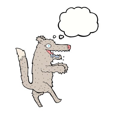 Düşünce baloncuğu olan büyük kötü kurt çizgi filmi