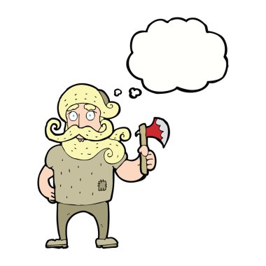 Düşünce balonlu baltalı oduncu.