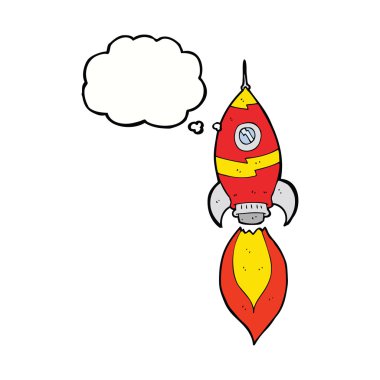 Düşünce baloncuklu çizgi film uzay gemisi