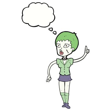 Düşünce baloncuklu cadılar bayramı kızı