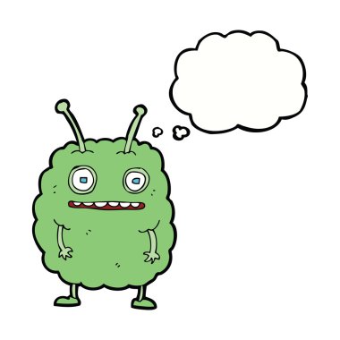 Düşünce baloncuklu komik uzaylı canavar.