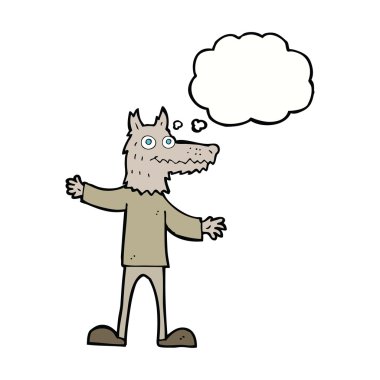 Düşünce kabarcığı olan bir kurt adam.