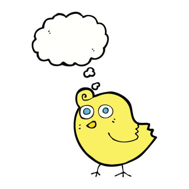 Düşünce baloncuklu komik çizgi film kuşu