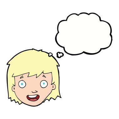 Düşünce baloncuklu mutlu kadın yüzü