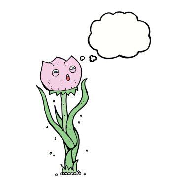 Düşünce baloncuklu karikatür çiçeği