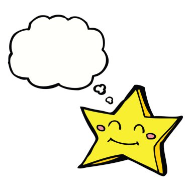 Düşünce baloncuklu mutlu yıldız karakteri