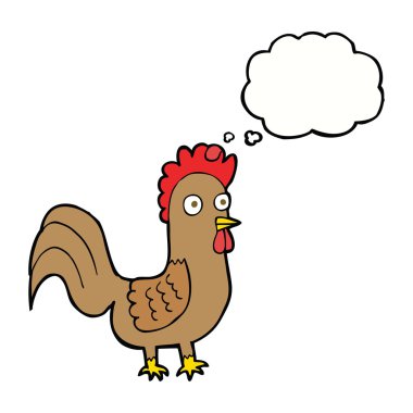 Düşünce baloncuklu çizgi film horozu