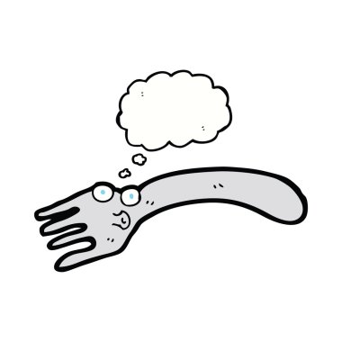 Düşünce baloncuklu çizgi film çatalı