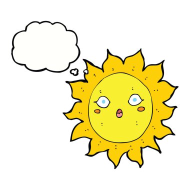 Düşünce baloncuklu çizgi film güneşi