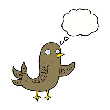 Düşünce baloncuğu sallayan çizgi film kuşu