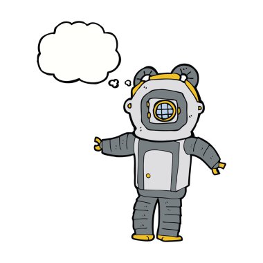 Düşünce baloncuğu ile derin deniz dalgıcı çizgi filmi