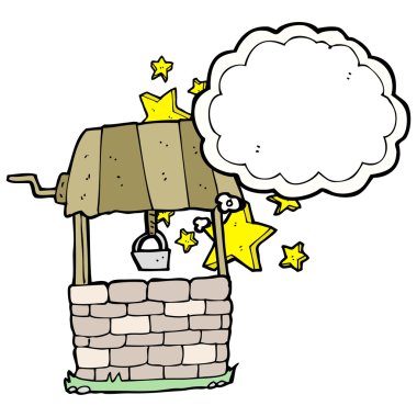 cartoon wishing well with thought bubble clipart