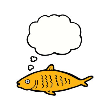 Düşünce baloncuklu çizgi film balığı