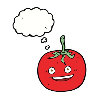 Düşünce baloncuklu çizgi film domatesi