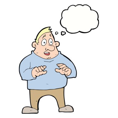 Çizgi film, şişman adamı düşünce balonuyla heyecanlandırdı.