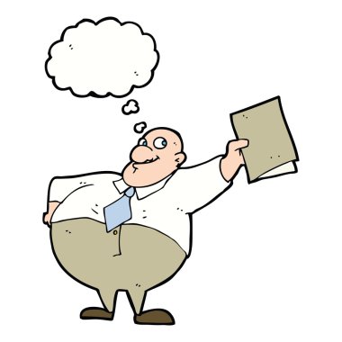 Düşünce baloncuklu mutlu patron çizgi filmi