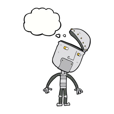 Düşünce baloncuklu çizgi film robotu