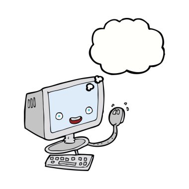 Düşünce baloncuklu çizgi film bilgisayarı