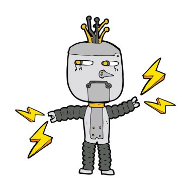 Düşünce baloncuğu sallayan robot.