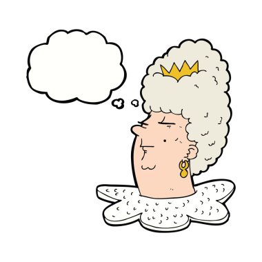 Karikatür kraliçesi kafası ve düşünce balonu