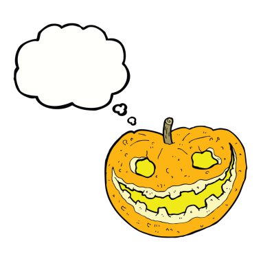 Düşünce baloncuklu ürkütücü balkabağı.