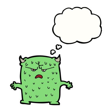 Düşünce baloncuğu olan küçük uzaylı çizgi film