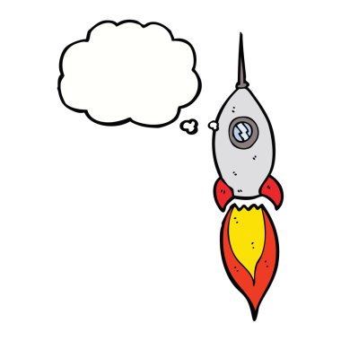 Düşünce baloncuklu çizgi film uzay gemisi