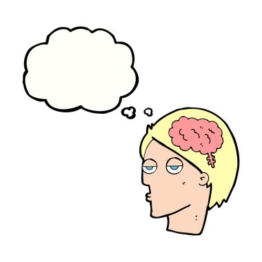 Düşünce baloncuklu beyin sembollü çizgi film başı