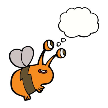 Düşünce baloncuklu mutlu arı çizgi filmi