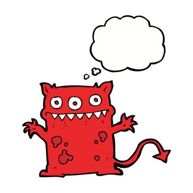 Düşünce baloncuklu küçük canavar.