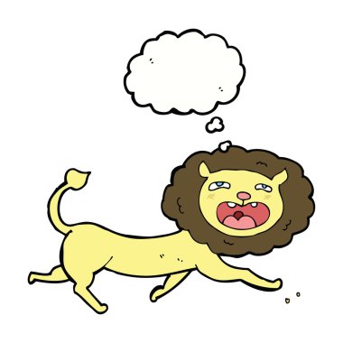 Düşünce baloncuklu çizgi film aslanı