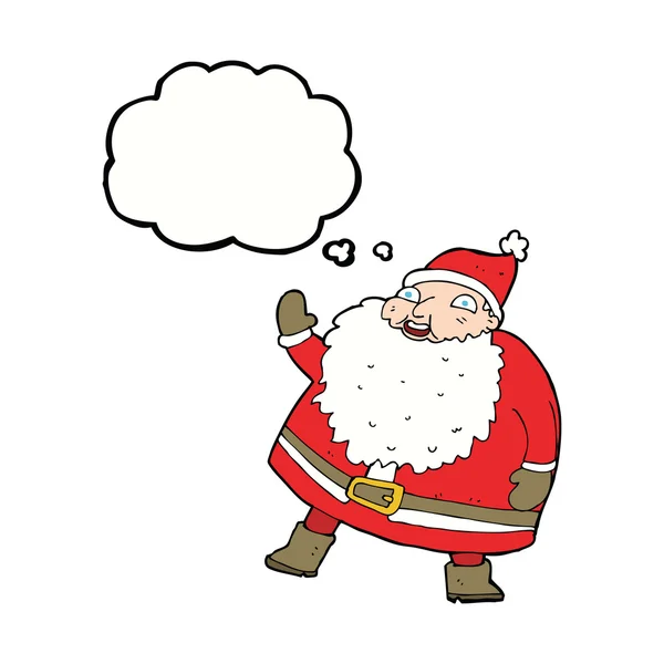 Grappig zwaaien santa claus cartoon met gedachte zeepbel — Stockvector