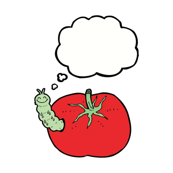 Kreslené rajče s broukem s myšlenkovou bublinou — Stockový vektor