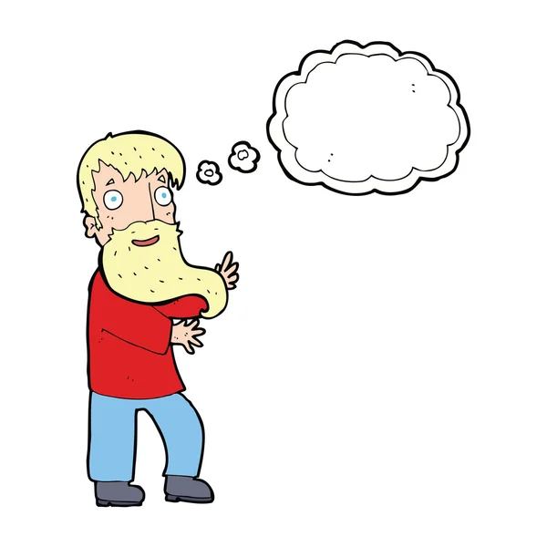 Dibujos animados hombre barbudo excitado con burbuja de pensamiento — Vector de stock