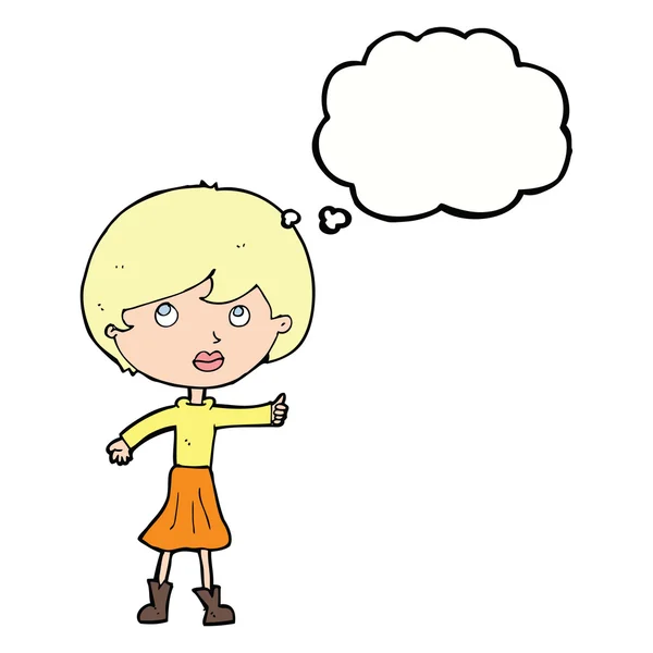 Mujer de dibujos animados haciendo una pregunta con burbuja de pensamiento — Archivo Imágenes Vectoriales