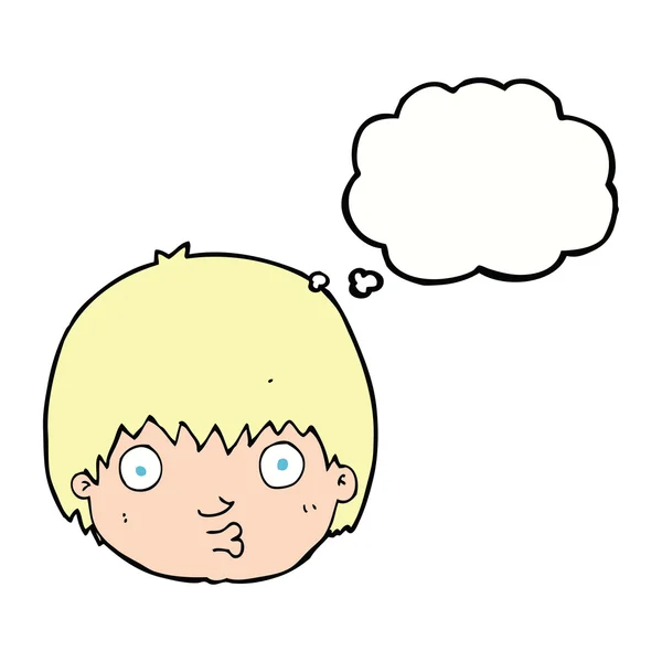 Kreslený zvědavý chlapec s myšlenkovou bublinou — Stockový vektor