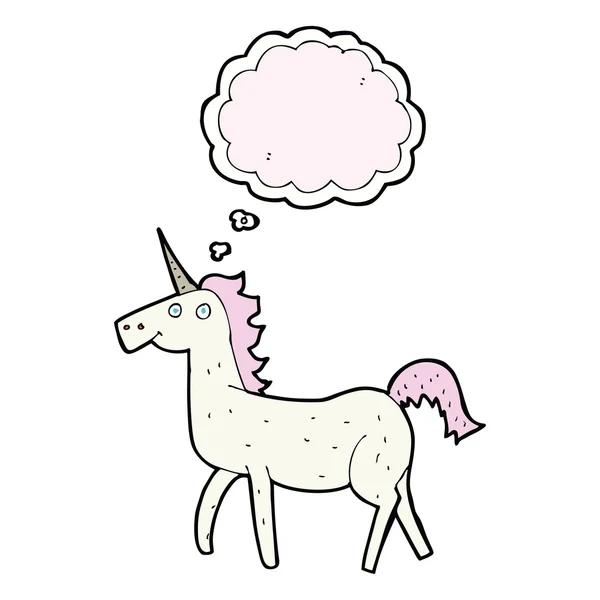 Kartun unicorn dengan pikiran gelembung - Stok Vektor