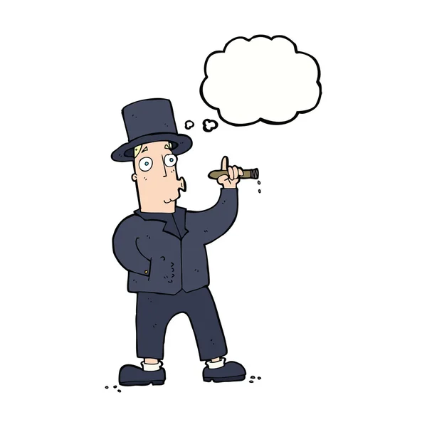 Dibujos animados caballero fumador con burbuja de pensamiento — Vector de stock
