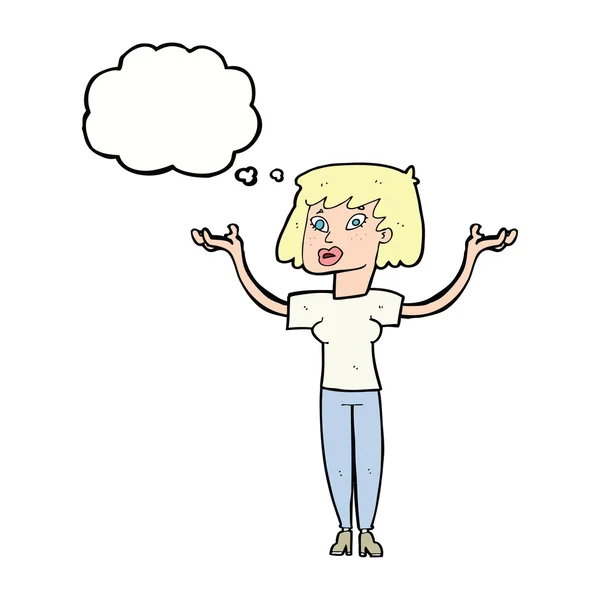 Kreslená žena drží ruce s myšlenkovou bublinou — Stockový vektor