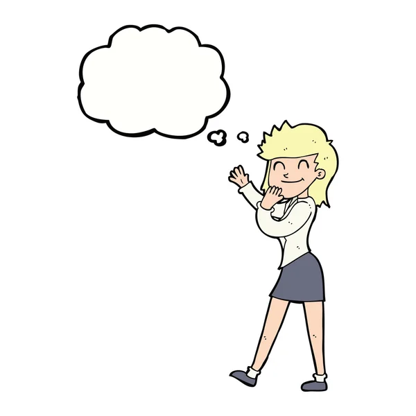Cartoon gelukkig zakenvrouw met gedachte zeepbel — Stockvector